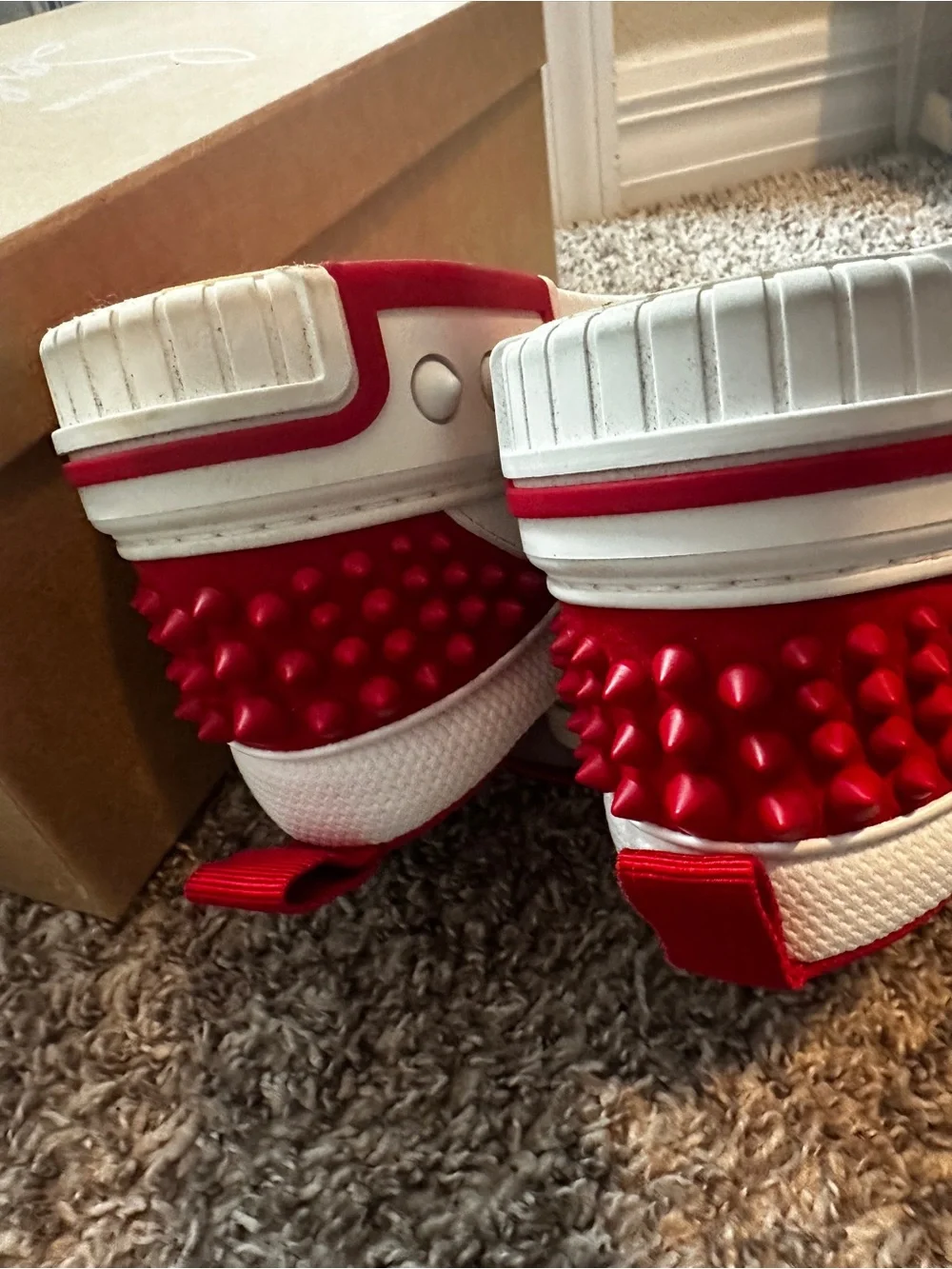 Christian Louboutin White and Red Low-Top Sneakers size 38